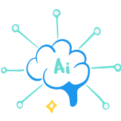 This illustration depicts the concept of Artificial Intelligence (AI) with a stylized brain-like shape at the center, containing the letters 