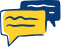 A yellow speech bubble with wavy lines inside is shown against a dark background, with a blurred blue speech bubble behind it.
