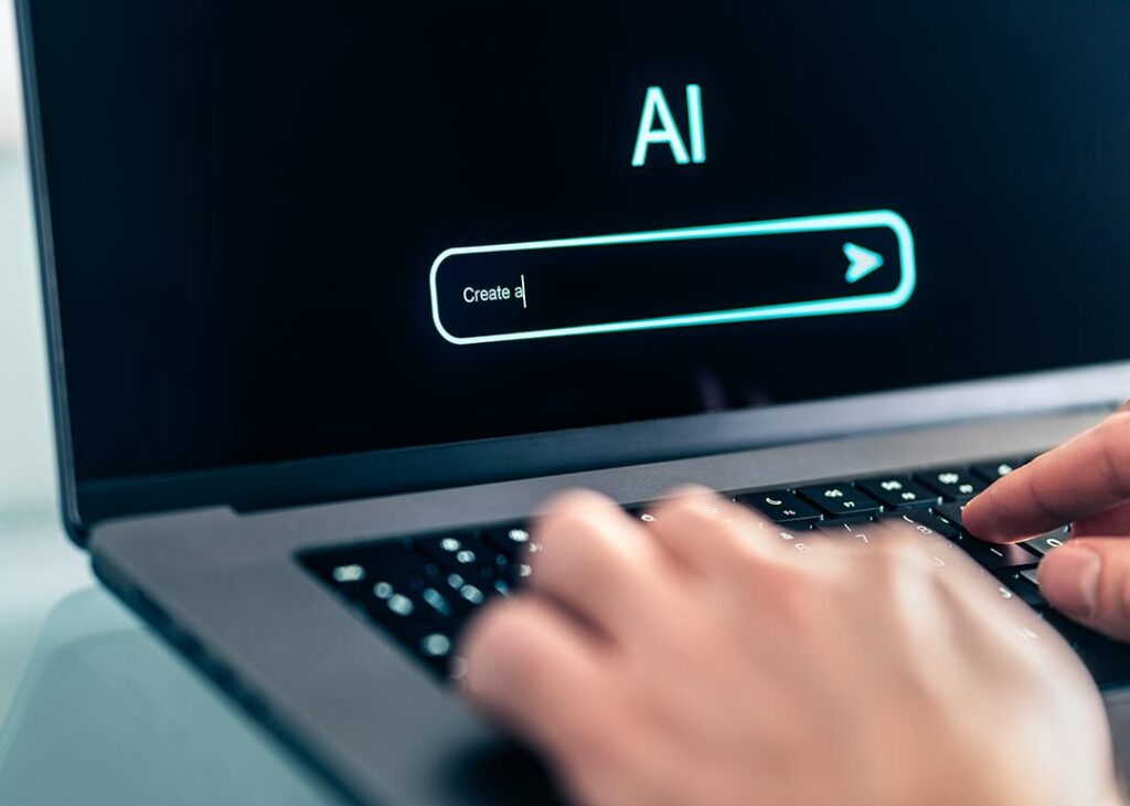 A person typing a prompt starting with "Create a"