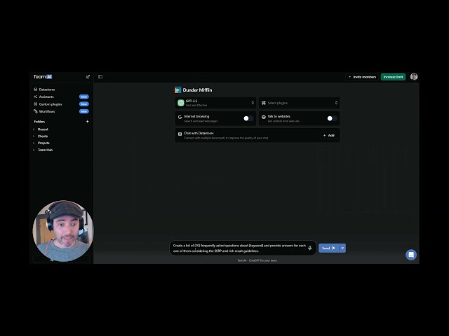 A screenshot shows a dark-themed user interface with various settings and options, possibly related to software or a digital platform. A small webcam feed of a person wearing a hat and headphones is visible in the bottom left corner.