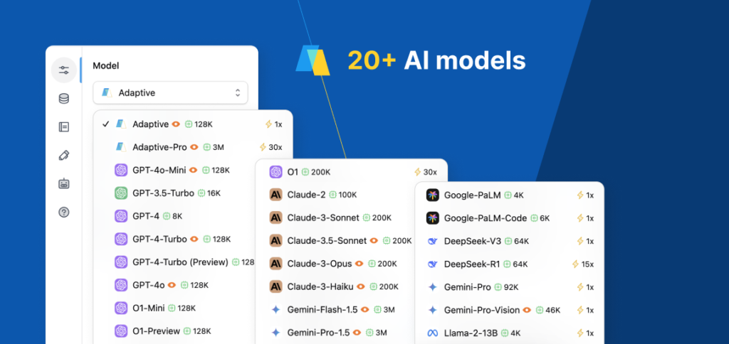 A list of the different models available with TeamAI.
